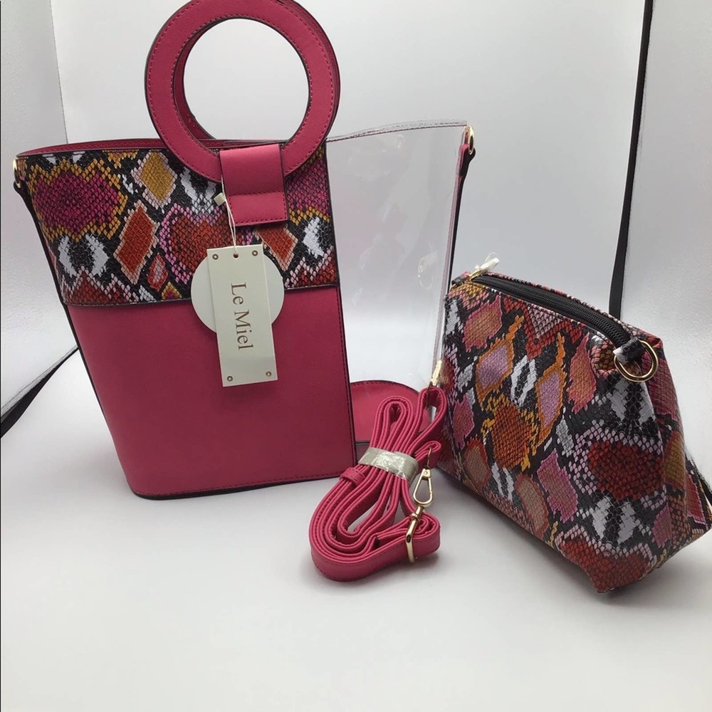 Le Miel Tote Bag Two in One  Pink / Snake Print